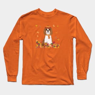 Blenheim in Fall Leave, Blenheim Cavalier King Charles Spaniel Long Sleeve T-Shirt